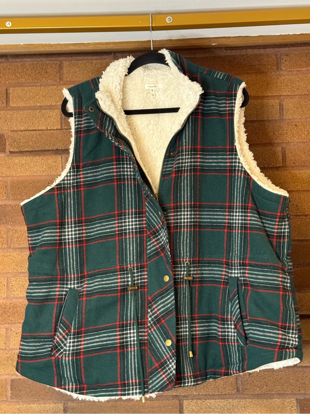 Maurice’s Sherpa-Lined Plaid Vest - Green